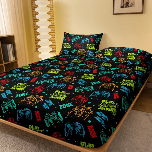 Lusy Store 1 Cartoon Fun Game  Printed Matte Fitted Sheet, Bedroom Printed Bed Cover, Bedding (Excluding Pillowcases) 