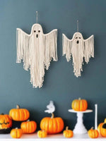 Halloween Ghost Wall Hanging Decor, Macrame Fringe Spooky Ghost Ornaments, for Home, Living Room, Fireplace, Haunted House Decor Ghost