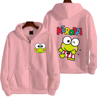Men Zip Up Hoodie Keroppi White Cartoon Anime Sweatshirt for Couples Pink