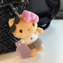Sanrio Suitcase Black Leather Hello Kitty Cute Plush Toy Pendant Kawaii Backpack Accessories Keychain Holiday Gift