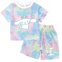 Sanrio Child Short Sleeve T-Shirt Set Cartoon Cinnamoroll Print Clothing Boy Girl Summer Casual Two Piece Suit Kid Birthday Gift DEG 159 Y-DEG 153 K