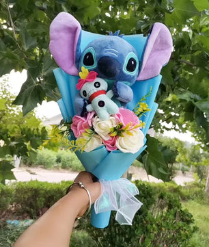 Lilo & Stitch Plush Bouquet – Soap Rose & Sunflower Floral Gift – Valentine’s, Birthday & Christmas