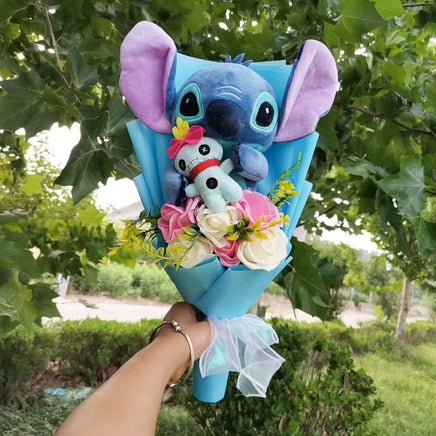 Lusy Store LLC Lilo &amp; Stitch Plush Bouquet &ndash; Soap Rose &amp; Sunflower Floral Gift &ndash; Valentine&rsquo;s, Birthday &amp; Christmas Bouquet