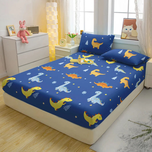 Lusy Store 1 Cartoon Fun Animal Printed Matte Fitted Sheet, Bedroom Printed Bed Cover, Bedding (Excluding Pillowcases) 