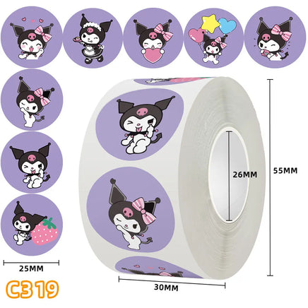 500Pcs/roll New Kawaii Sanrio Sticker Cute Cinnamoroll Kuromi Hello Kitty Cartoon Kids Reward Stickers Gift Decor Decals Toys Kuromi B