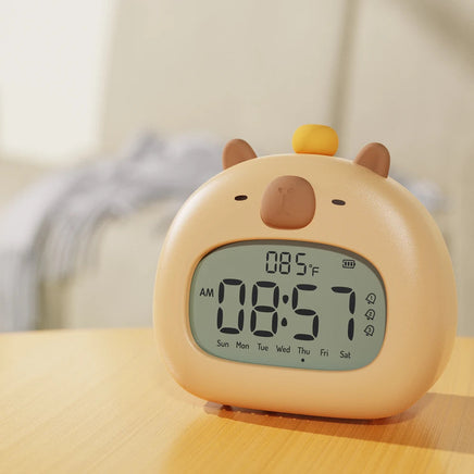 Bedside LED Clock Kids Alarm Clock Children's Sleep Trainier Temperature Display With Rechargeable Control Digital Cute Capybara Yellow