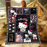 Multi-grid Sanrio Hello Kitty in Flowers Blanket, Home Office Nap RV Blanket for Four Seasons, Machine Washable Flannel Blankets Style B