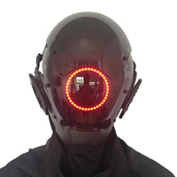 JAUPTO Punk Mask Cosplay for Men, LED Round Light Mask for Women Cosplay Halloween Fit Party Music Festival Accessories Red