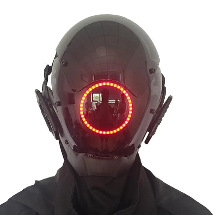 JAUPTO Punk Mask Cosplay for Men, LED Round Light Mask for Women Cosplay Halloween Fit Party Music Festival Accessories Red