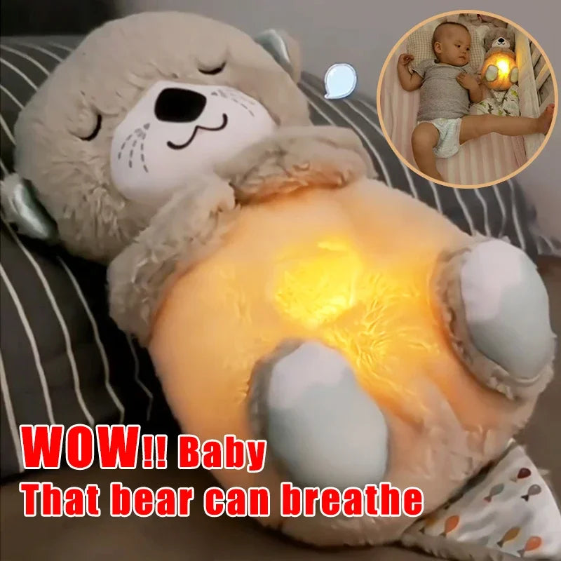 Lusy Store LLC Baby Breathe Bear Soothes Baby Otter Plush Toy Soothing Music Sleep Companion Sound And Light Plush