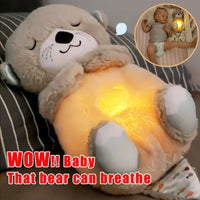 Lusy Store LLC Baby Breathe Bear Soothes Baby Otter Plush Toy Soothing Music Sleep Companion Sound And Light Plush