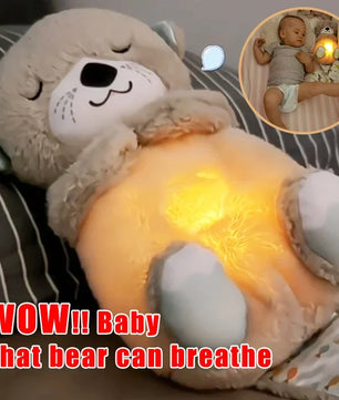 Lusy Store LLC Baby Breathe Bear Soothes Baby Otter Plush Toy Soothing Music Sleep Companion Sound And Light Plush