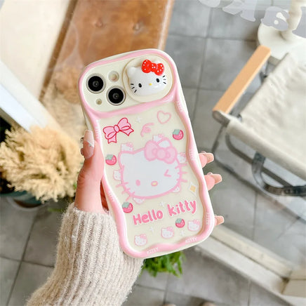 Pink Hello Kitty Sanrio Push Window Lens Phone Case for iPhone 11-16 Pro Max