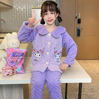 Sanrio Pajamas Kuromi Anime Children Comfortable Coral Cartoon Cute Warm Casual Home Clothing A