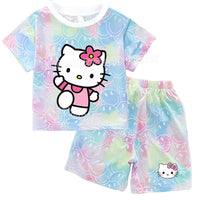 Hello Kitty Sets Summer Breathable Soft Children Clothes Baby Girls Cute Cartoon Short Sleeve Thin Two Piece Suit Gift KT1218Y-KT906K