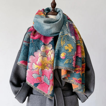 Lusy Store Warm Cashmere Scarf Women Shawl Floral Print New Wraps Luxury Thick Blanket Winter Bufanda Pashmina Female Travel Poncho Stoles 