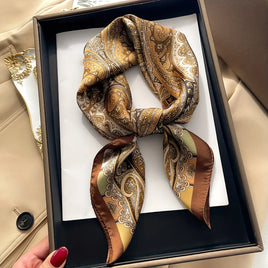 Lusy Store 27.56&quot; Paisley Print Small Square Scarf Simulated Silk Thin Neck Scarf Mature Style Sunscreen Headscarf For Women 