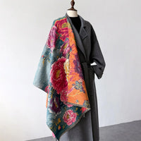 Lusy Store Warm Cashmere Scarf Women Shawl Floral Print New Wraps Luxury Thick Blanket Winter Bufanda Pashmina Female Travel Poncho Stoles 