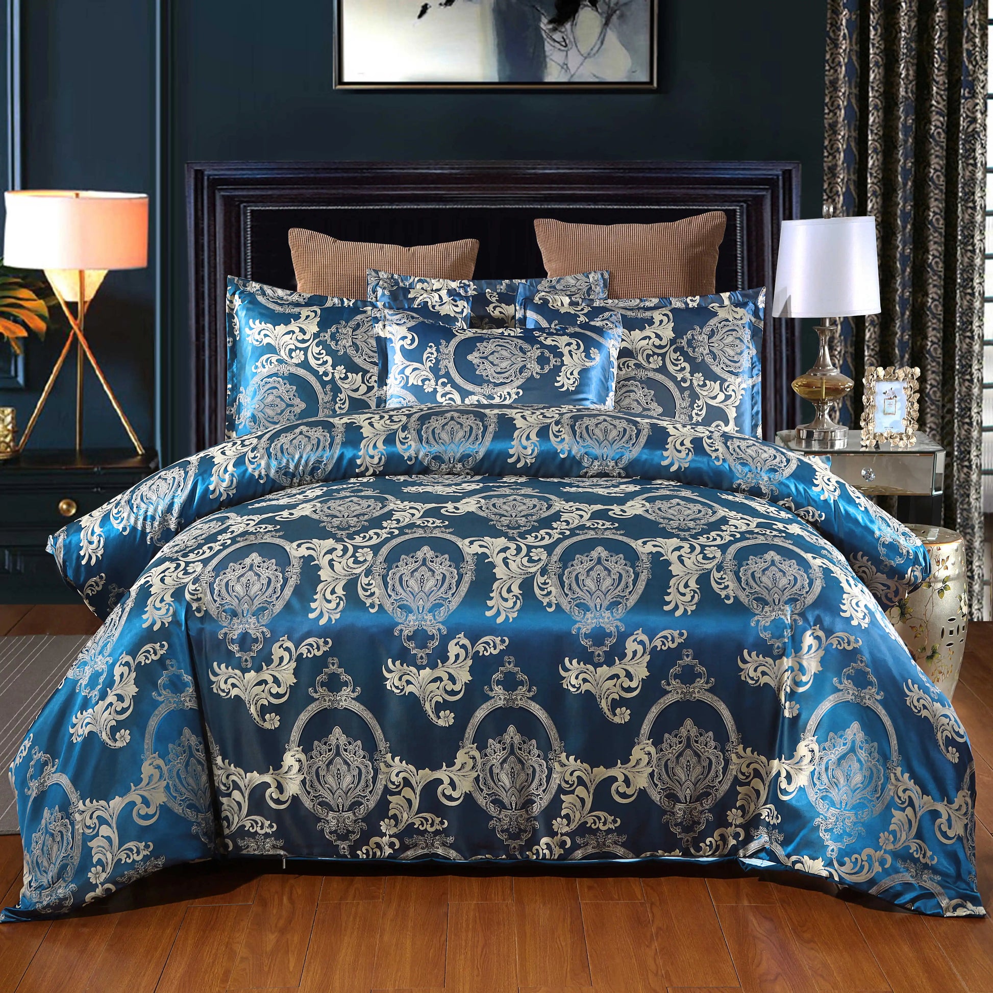 Satin Duvet Cover  Size, Floral Jacquard Satin Duvet Cover Set 3 Piece Luxury Silk Like Bedding Comforter Cover Set Lusy Store