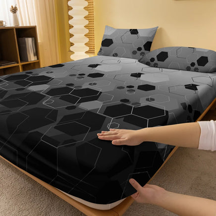 Lusy Store 1 Piece of Stacked Hexagonal Pattern Frosted Bedsheet, Bedroom Printed Bedspread, Bedding (Excluding Pillowcases) 