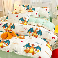 Pokemon Series Eevee Dragon 100% Cotton 4-piece set, Children's Cartoon 3-piece set of Sheet Pillowcase Quilt Cover Lusy Store
