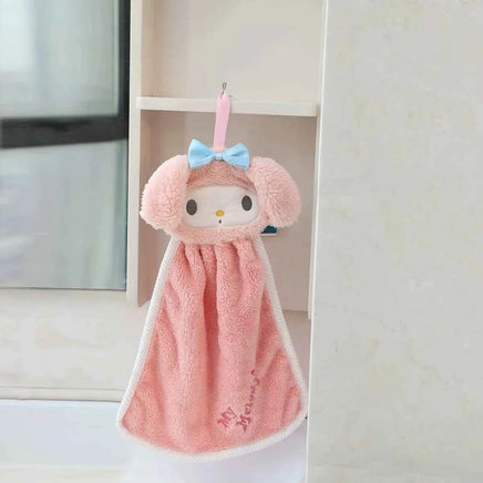 Cute Cartoon Kuromi Cinnamoroll Coral Velvet Hanging Kitchen Bathroom Children's Absorbent Hand Towel Square Towel C-Long style