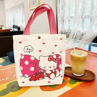 Sanrio Hello Kitty Shoulder Bag For Women Kuromi Cinnamoroll Canvas Shopping Bag Casual Large Capacity Waterproof Girl'S Handbag 06