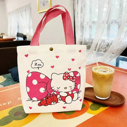 Sanrio Hello Kitty Shoulder Bag For Women Kuromi Cinnamoroll Canvas Shopping Bag Casual Large Capacity Waterproof Girl'S Handbag 06