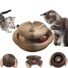 Magic Organ Cat Scratching Board Interactive Cat Toy with Ball Scalable Round Corrugated Cat Scratcher Toy Kitten Game Supplies