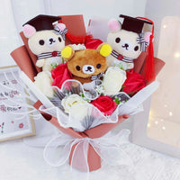 Graduate Teddy Bear Stuffed Animal Plush Toy Lover Rilakkuma With graduation Flower Bouquet Gift Box Birthday Graduation Gifts Red NO box
