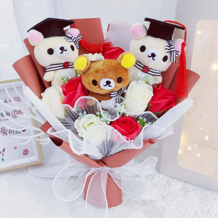 Graduate Teddy Bear Stuffed Animal Plush Toy Lover Rilakkuma With graduation Flower Bouquet Gift Box Birthday Graduation Gifts Red NO box