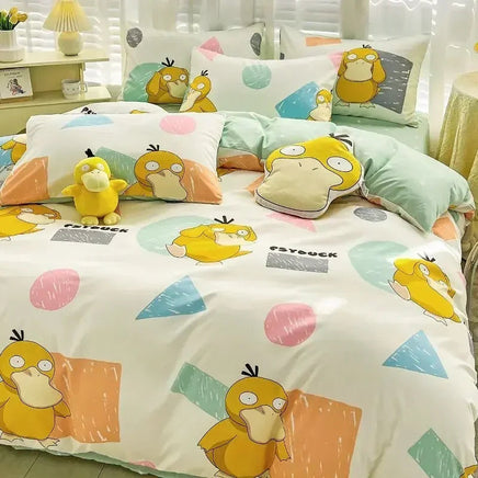 100% Cotton Duvet Set Pokemon Psyduck Eevee 4pcs Set Kids Pure Cotton 3pcs Pack of Bed sheets Pillow cases duvet covers Lusy Store