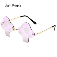 Mushroom Shape Sunglasses Irregular Rimless Sun Glasses Retro Trendy Fun Sunglasses for Women Men Halloween Decorations Party Fa Light Purple WHITE