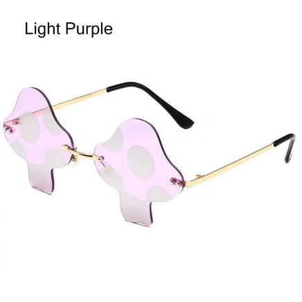Mushroom Shape Sunglasses Irregular Rimless Sun Glasses Retro Trendy Fun Sunglasses for Women Men Halloween Decorations Party Fa Light Purple WHITE