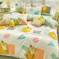 Pokemon Series Eevee Dragon 100% Cotton 4-piece set, Children's Cartoon 3-piece set of Sheet Pillowcase Quilt Cover Lusy Store