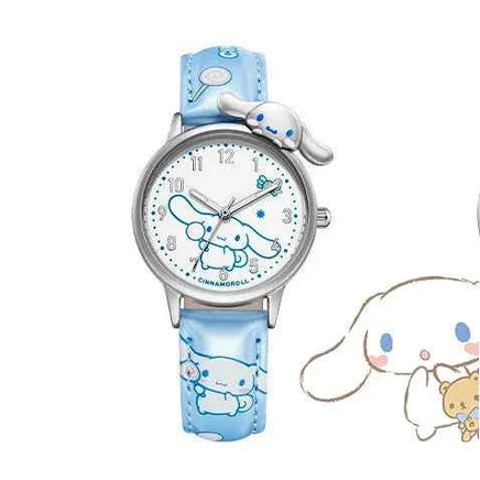 Sanrio Water Resistant Watches Kawaii Cartoon Anime Hello Kitty Kuromi Cinnamoroll High Quality White Leather Watch Girl Gifts 03