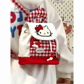 Bag Hello Kitty Handheld Drawstring Style Red Checks Cartoon Backpack Fashion Delicate Versatile Trend Backpack Cute 1