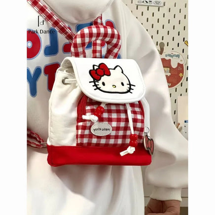 Bag Hello Kitty Handheld Drawstring Style Red Checks Cartoon Backpack Fashion Delicate Versatile Trend Backpack Cute 1