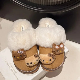 Winter Sanrio Hello Kitty Plush Slippers Cute Cartoon Fuzzy Warm Comfy Women Home Shoe Kawaii Y2K Outdoor Antiskid Flat Slippers Lusy Store