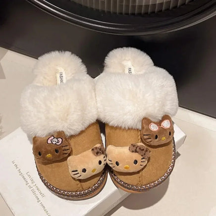 Winter Sanrio Hello Kitty Plush Slippers Cute Cartoon Fuzzy Warm Comfy Women Home Shoe Kawaii Y2K Outdoor Antiskid Flat Slippers Lusy Store
