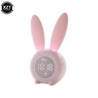 Mini Cartoon LED Digital Alarm Clock Electronic LED Display Sound Control Cute Rabbit Night Lamp Desk Rechargeable Clock