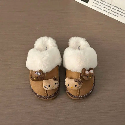 Hello Kitty Plush Slippers for Women - Sanrio Y2K Cute Home Shoes Khaki