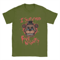 Five Nights T-Shirts for Men At Freddys Novelty Pure Cotton Tee Shirt Round Collar Short Sleeve Plus Size Clothes army green