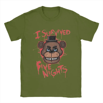 Five Nights T-Shirts for Men At Freddys Novelty Pure Cotton Tee Shirt Round Collar Short Sleeve Plus Size Clothes army green