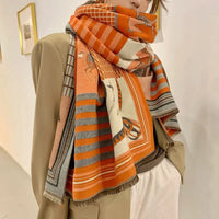 Throw Blanket Luxury Winter Cashmere Scarf Women Design Warm Blanket Horse Scarves Female Shawl Wraps Poncho Feminino Inverno Lusy Store