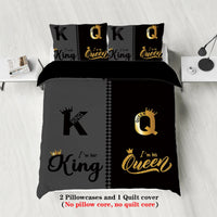 3pcs fashionable black gray K and Q design printed bedding set, soft, comfortable and breathable duvet cover, bedroom, hotel Lusy Store