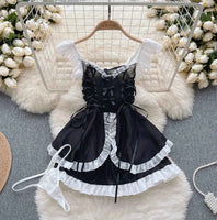 Kawaii Maid Oufit See Through Anime Cosplay Lingerie Cute Cat Women Lolita Sexy Bunny Halloween Costumes Lace PrincessDress New Black