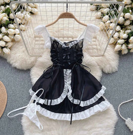 Kawaii Maid Oufit See Through Anime Cosplay Lingerie Cute Cat Women Lolita Sexy Bunny Halloween Costumes Lace PrincessDress New Black