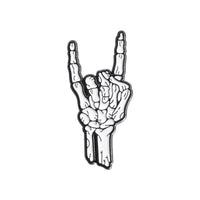 Halloween Skeletal Hand Enamel Pins Custom Rock and Roll Gesture Brooches Lapel Badges Punk Gothic Jewelry Gift for Kids Friends QHXZ2815