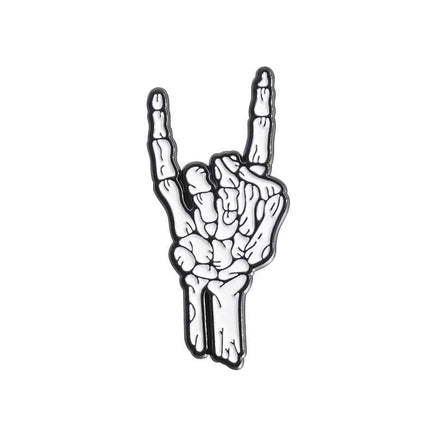 Halloween Skeletal Hand Enamel Pins Custom Rock and Roll Gesture Brooches Lapel Badges Punk Gothic Jewelry Gift for Kids Friends QHXZ2815